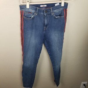 VTG Tommy Hilfiger Denim Women's Size 8 Jeans Spell Out Leg w/ Zipper Detail